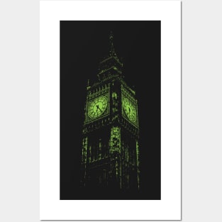 Minimalist Lime Green London Big Ben Posters and Art